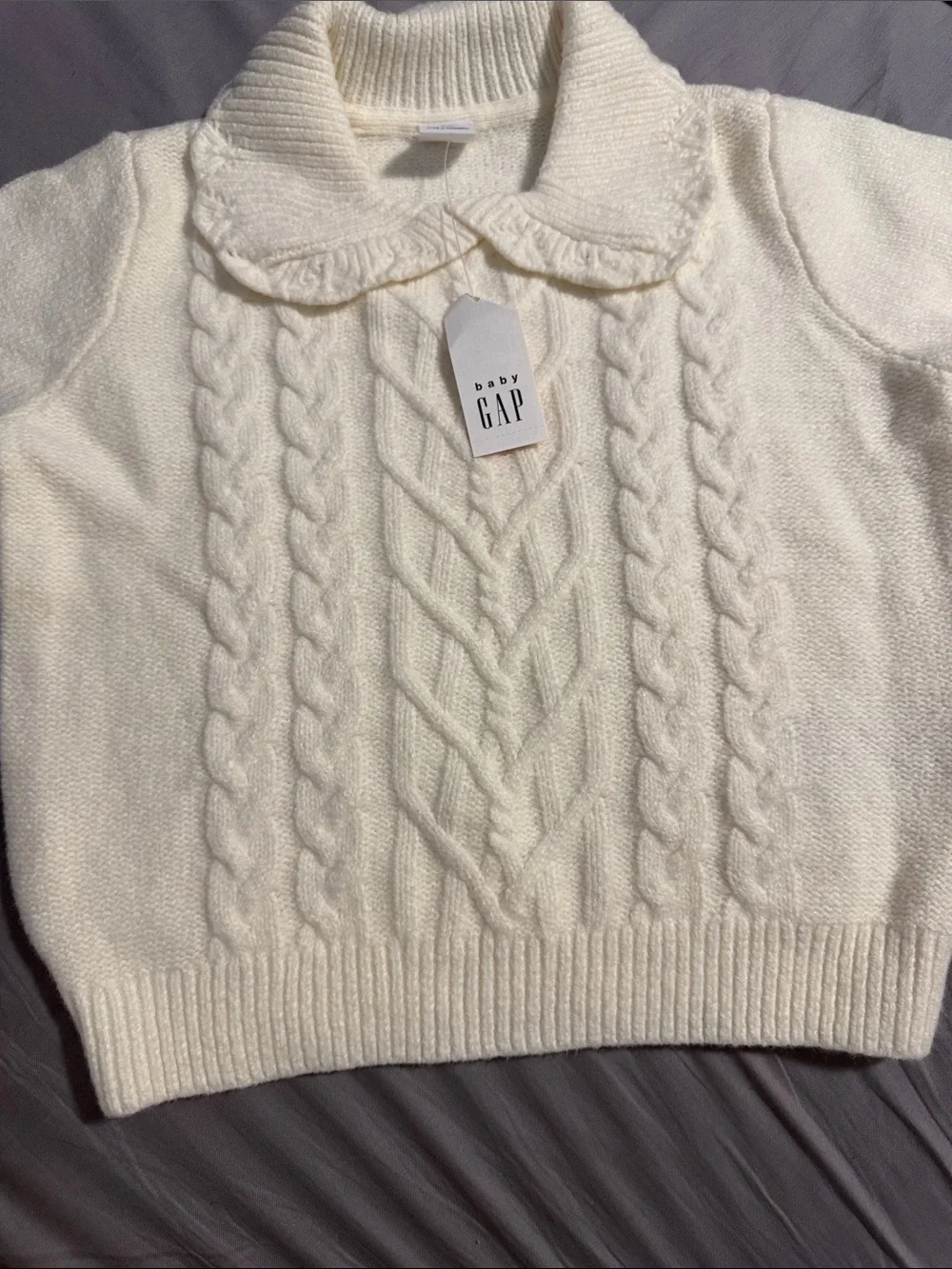 GAP Cream Cable-Knit Sweater with Peter Pan Collar